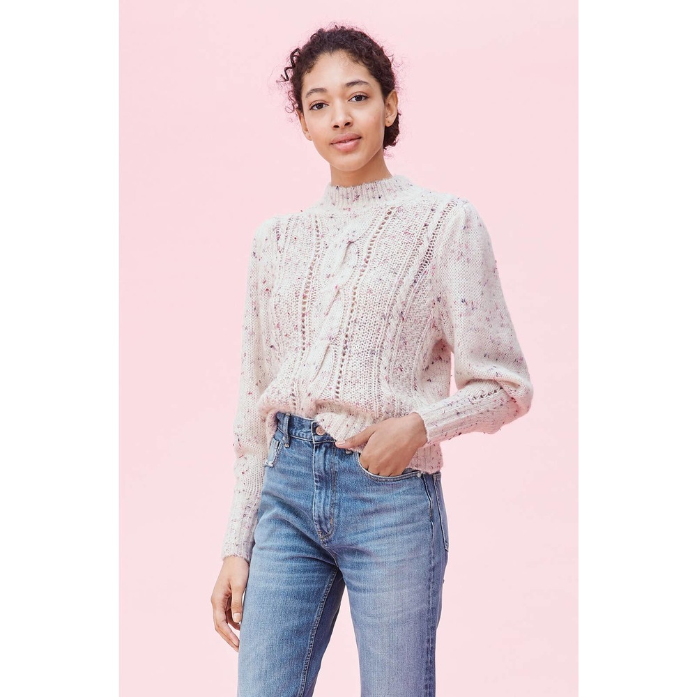Rebecca Taylor Soft Tweed Cable Pullover Sweater Knit Mock Neck Sz S